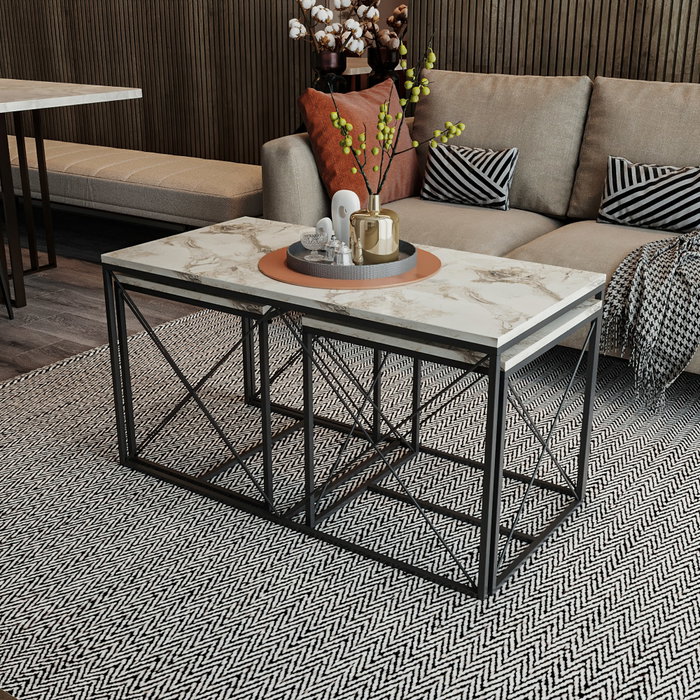 Hanah Home Defne - Juego de mesa de centro Mármol Blanco y Negro Hanah Home Defne - Juego de mesa de centro Mármol Blanco y Negro